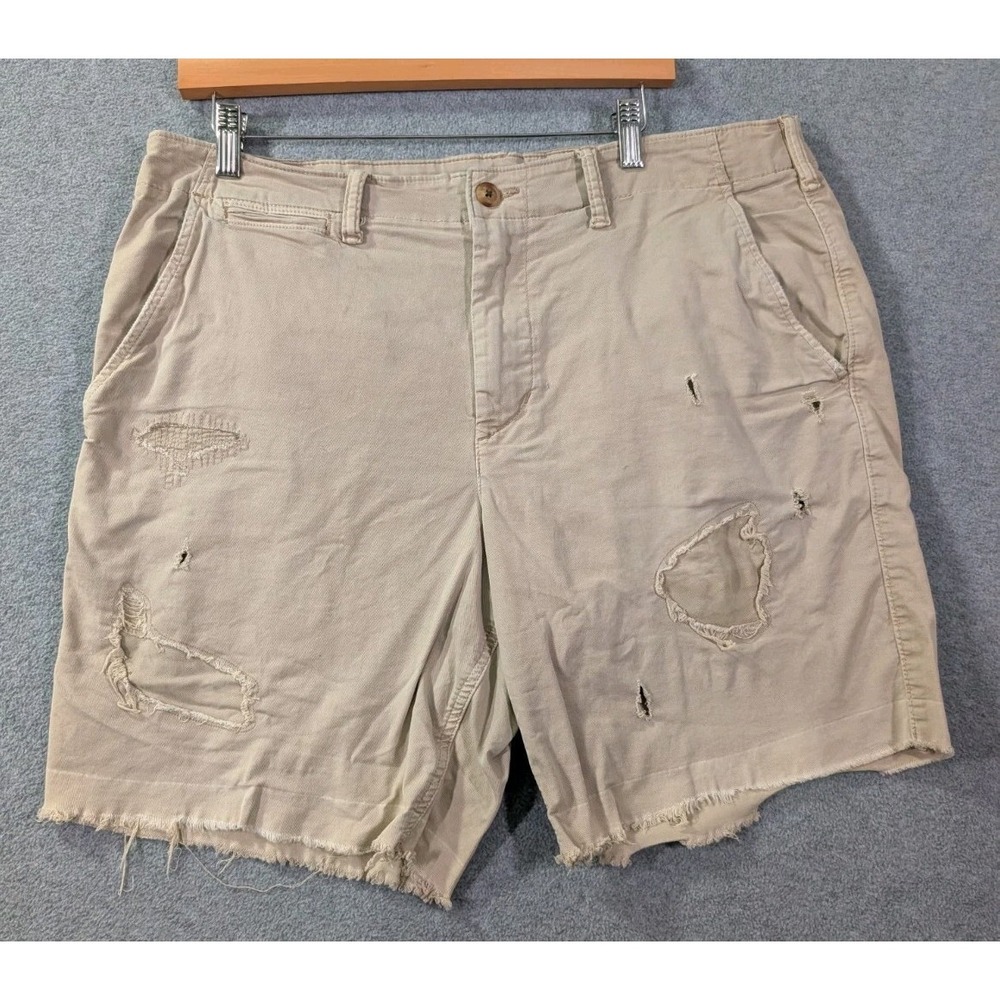 American Eagle Flex Distressed Cutoff Chino Shorts Men's Size 36 Beige Grunge‎